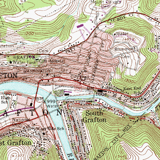 Topographic Map of Grafton Fire Department, WV