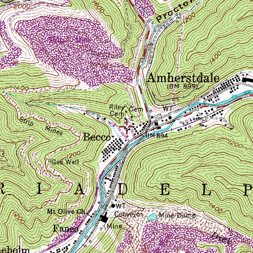 Topographic Map of Buffalo Creek Volunteer Fire Department, WV