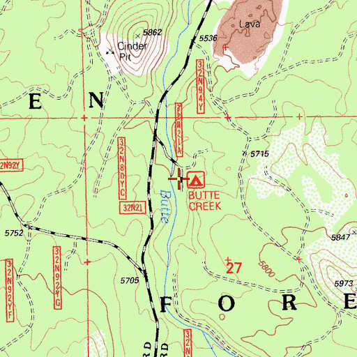 Topographic Map of Butte Creek Campground, CA