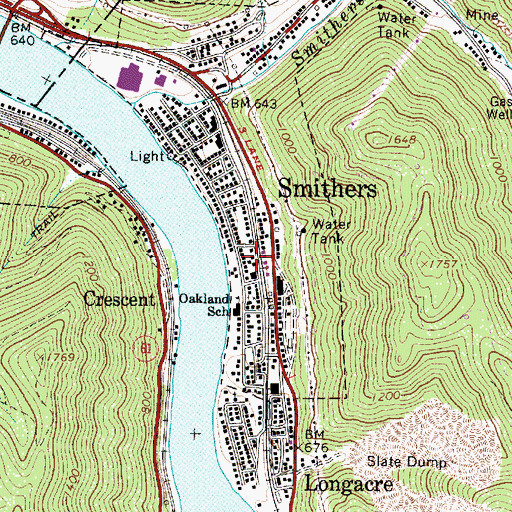 Topographic Map of Smithers Volunteer Fire Department, WV