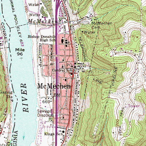 Topographic Map of McMechen Volunteer Fire Department, WV