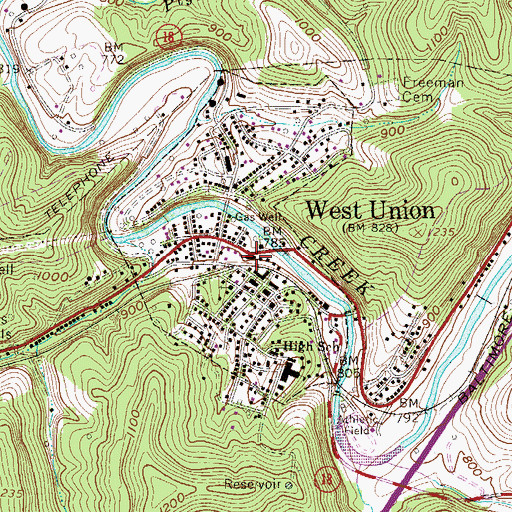 Topographic Map of West Union Volunteer Fire Department, WV