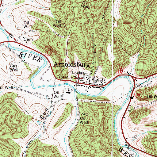 Topographic Map of Arnoldsburg Volunteer Fire Department Station 300, WV