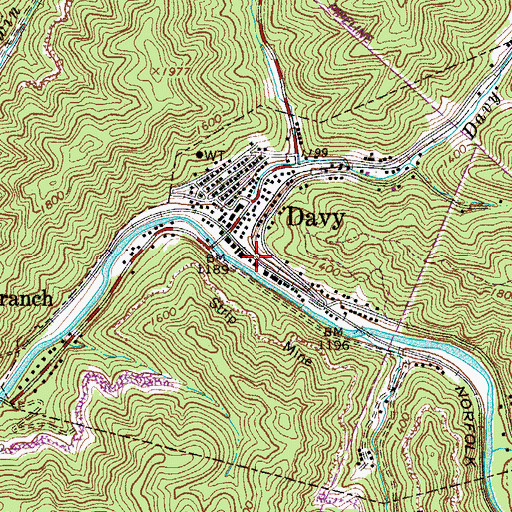 Topographic Map of Davy Volunteer Fire Department, WV