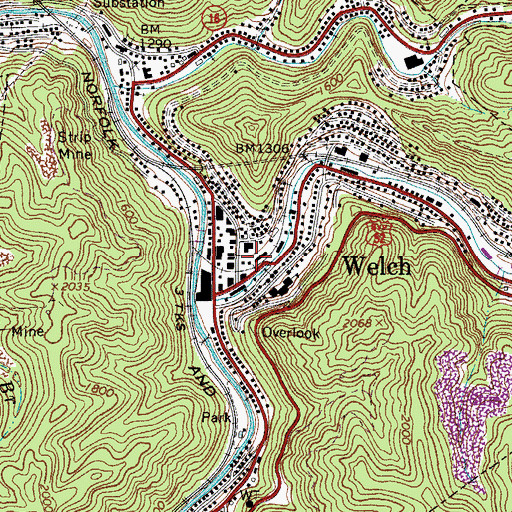 Topographic Map of Welch Volunteer Fire Department, WV
