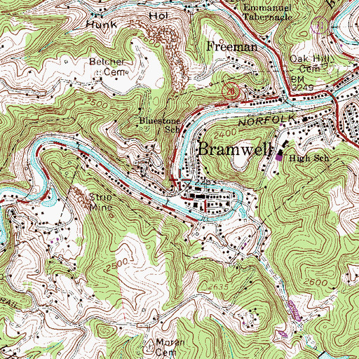Topographic Map of Bramwell Volunteer Fire Department, WV