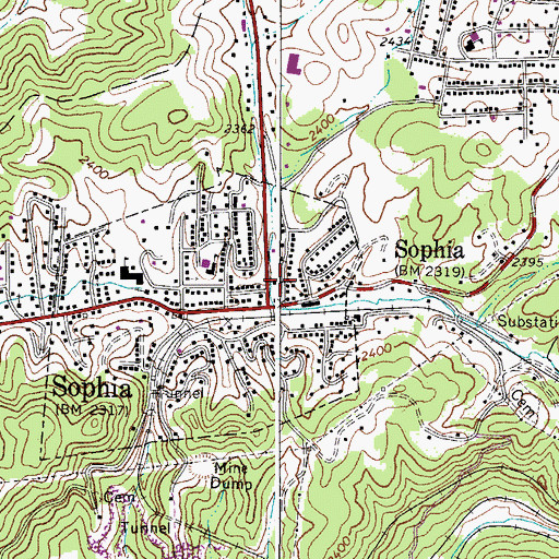 Topographic Map of Town of Sophia Volunteer Fire Department, WV
