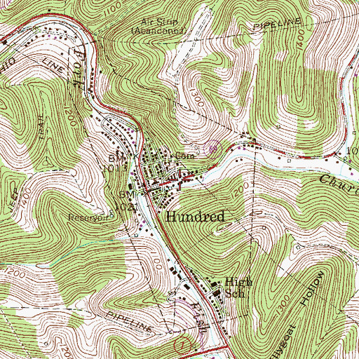 Topographic Map of Hundred Volunteer Fire Department, WV