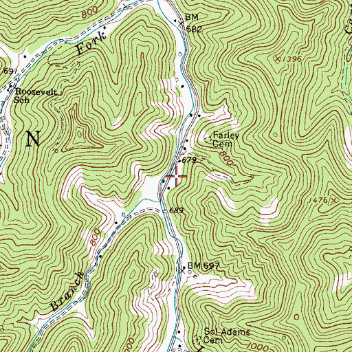Topographic Map of Main Harts Creek Volunteer Fire Department, WV