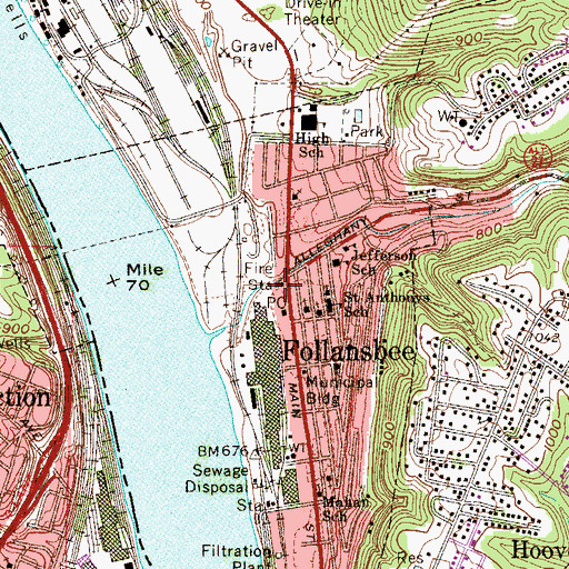 Topographic Map of Follansbee Volunteer Fire Department, WV
