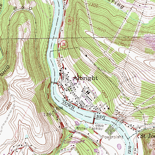 Topographic Map of Albright Volunteer Fire Department, WV