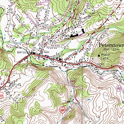 Topographic Map of Peterstown Volunteer Fire Department, WV