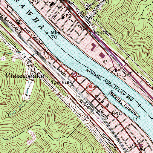 Topographic Map of Chesapeake Volunteer Fire Department, WV