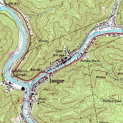 Topographic Map of Iaeger Volunteer Fire Department, WV