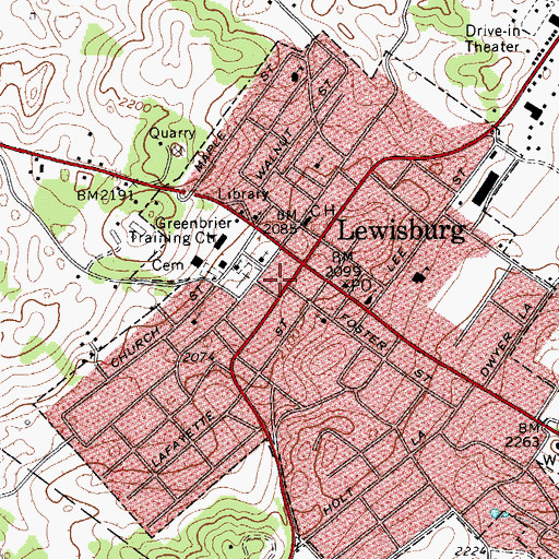 Topographic Map of Lewisburg Volunteer Fire Department Headquarters, WV