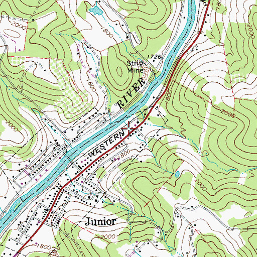 Topographic Map of Junior Volunteer Fire Department, WV