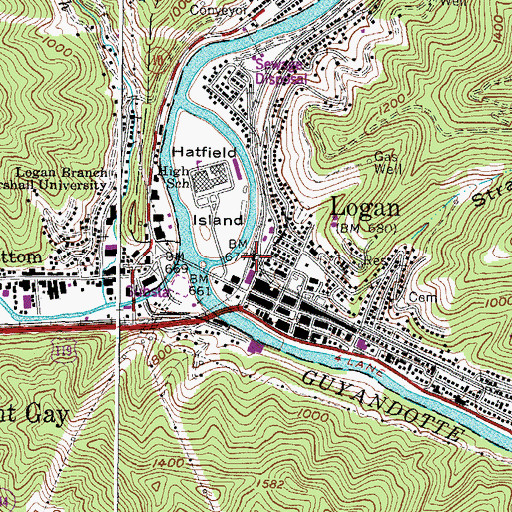 Topographic Map of Logan City Fire Department, WV