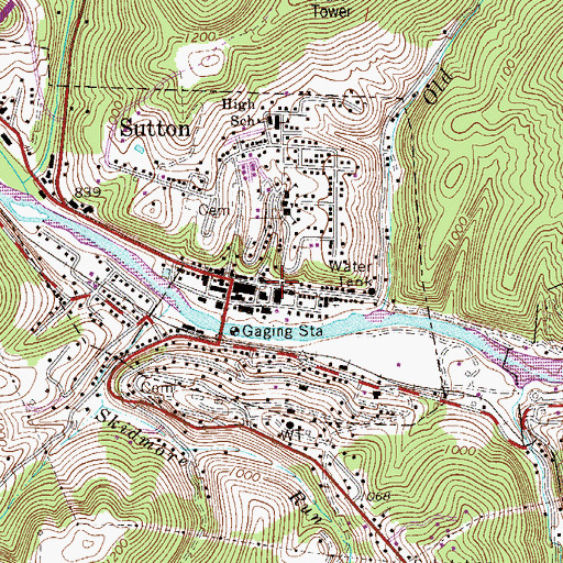 Topographic Map of Sutton Volunteer Fire Department, WV