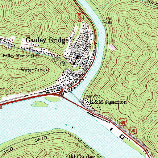 Topographic Map of Gauley Bridge Volunteer Fire Department, WV