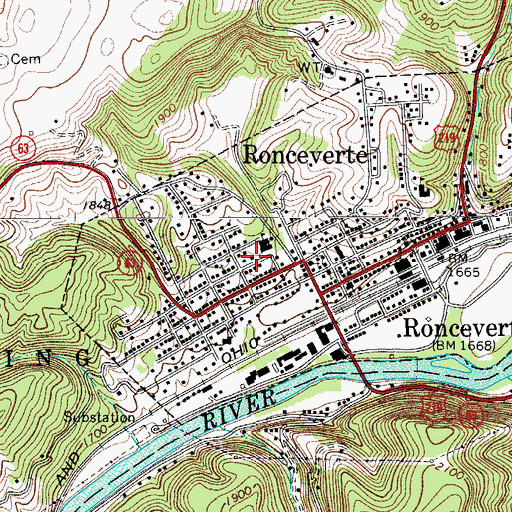Topographic Map of Ronceverte Volunteer Fire Department, WV