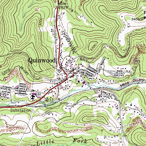 Topographic Map of Quinwood Volunteer Fire Department, WV