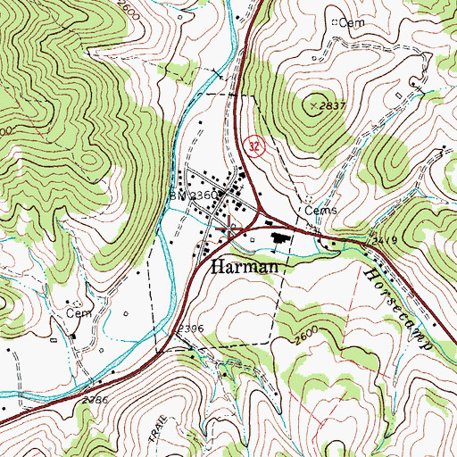 Topographic Map of Harman Volunteer Fire Department, WV