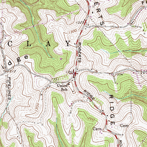 Topographic Map of Roberts Ridge Volunteer Fire Department, WV