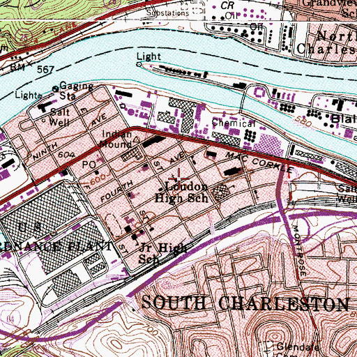 Topographic Map of South Charleston Fire Department Station 1, WV