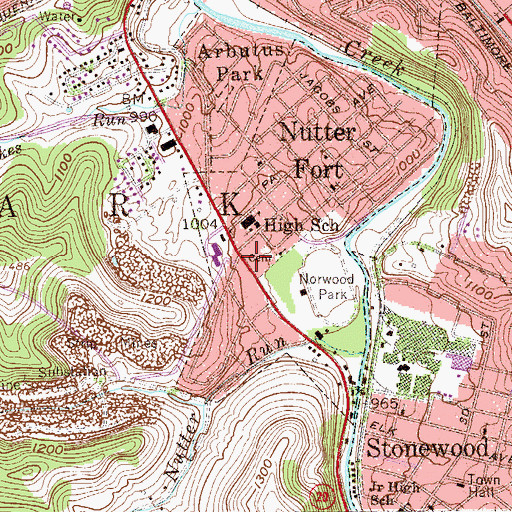 Topographic Map of Nutter Fort Volunteer Fire Department, WV