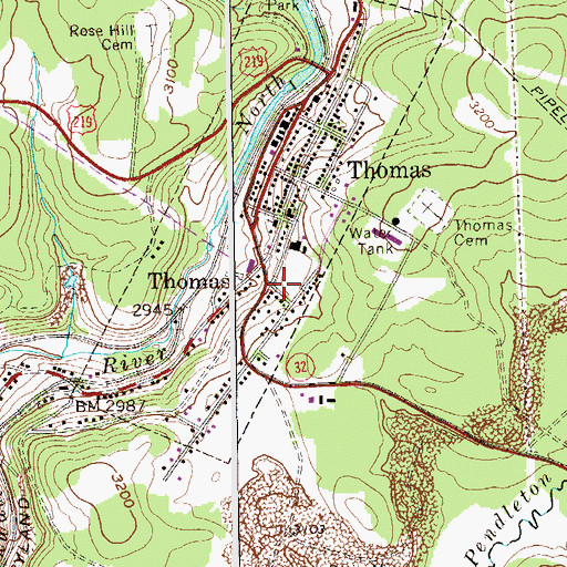 Topographic Map of Thomas Volunteer Fire Department, WV