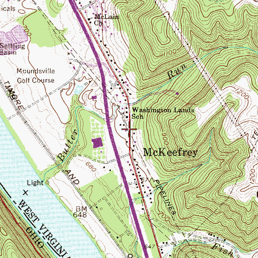 Topographic Map of Washington Lands Volunteer Fire Department, WV