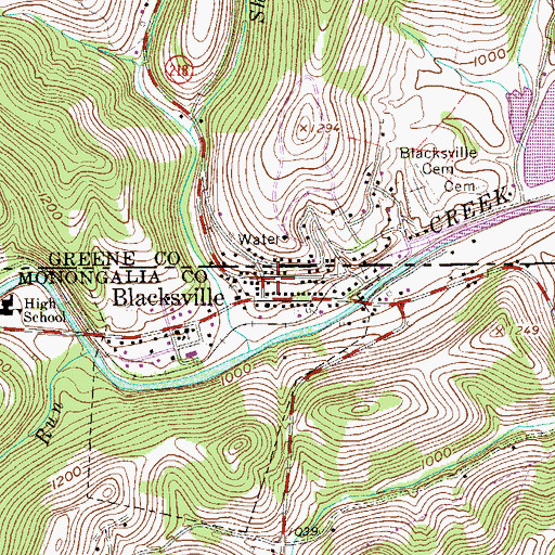 Topographic Map of Blacksville Volunteer Fire Department, WV