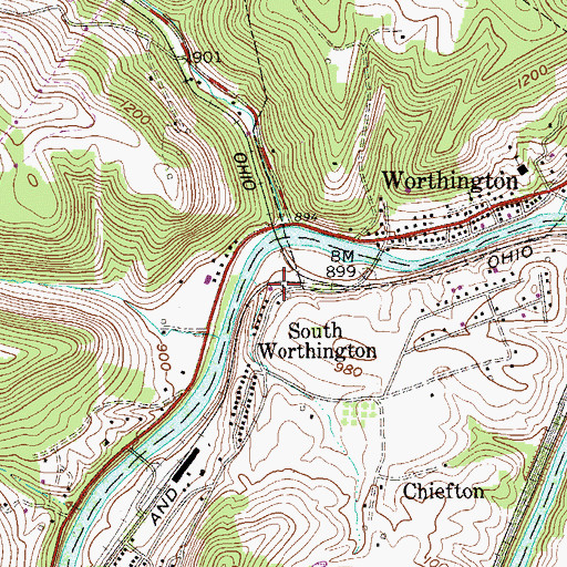 Topographic Map of Worthington Volunteer Fire Department, WV