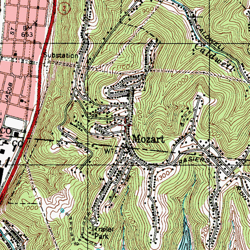 Topographic Map of Mozart Volunteer Fire Department, WV