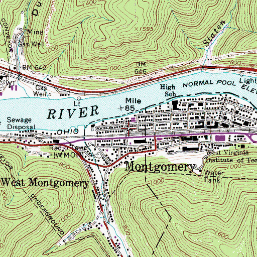 Topographic Map of Montgomery Fire Department, WV