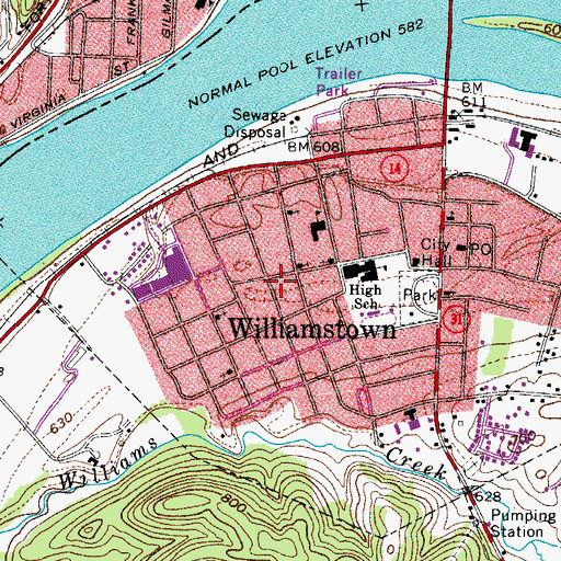 Topographic Map of Williamstown Volunteer Fire Department, WV