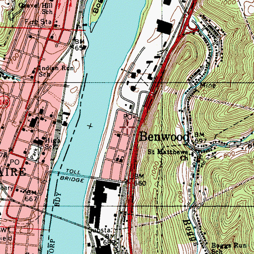 Topographic Map of Benwood Volunteer Fire Department, WV