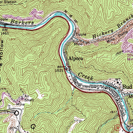 Topographic Map of Bud - Alpoca Volunteer Fire Department, WV