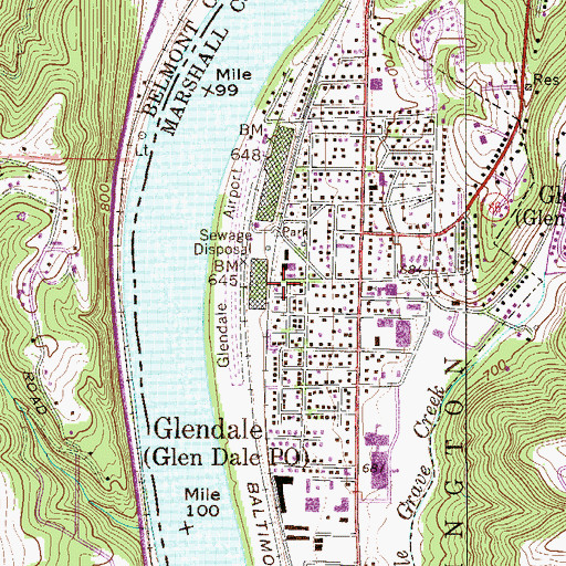 Topographic Map of Glen Dale Volunteer Fire Department Station 2, WV