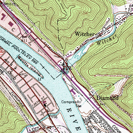 Topographic Map of Belle Volunteer Fire Department Witcher Station, WV