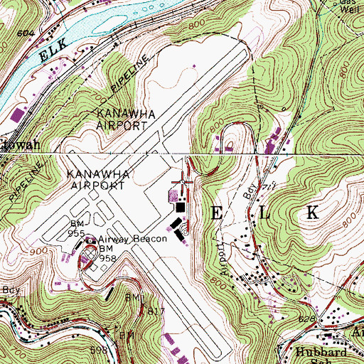 Topographic Map of West Virginia Air National Guard 130th Airlift Wing Fire Department Yeager Airport, WV