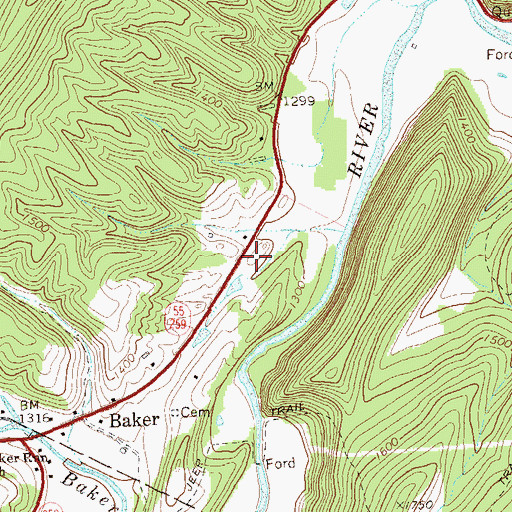 Topographic Map of Mathias - Baker Volunteer Emergency Squad - Baker, WV