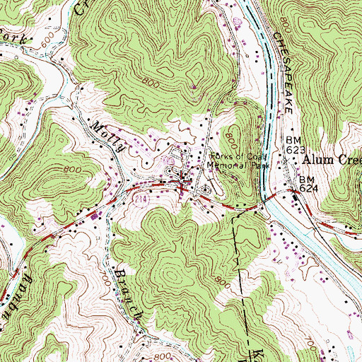 Topographic Map of Alum Creek Volunteer Fire Department Station 1, WV