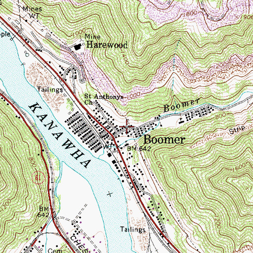 Topographic Map of Boomer Volunteer Fire Department, WV