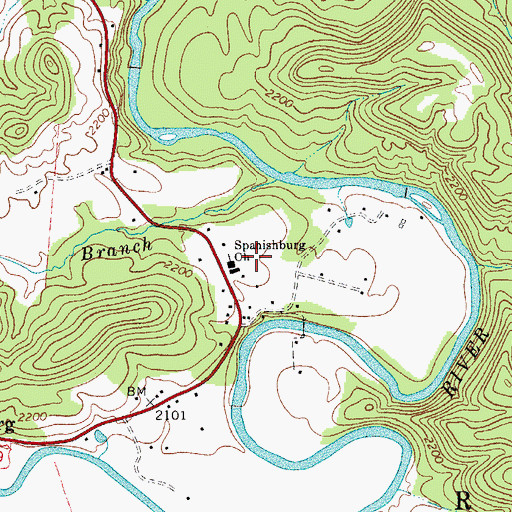 Topographic Map of Bluestone Valley Volunteer Fire Department, WV