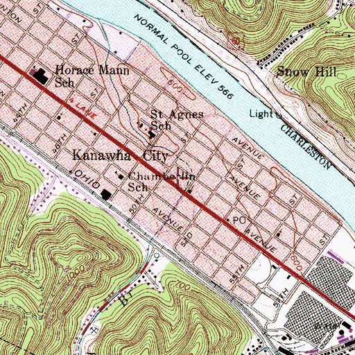 Topographic Map of Charleston Fire Department Station 6, WV