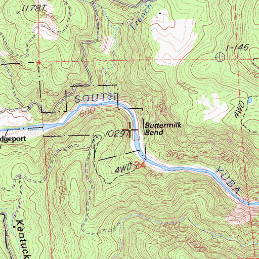 Topographic Map of Buttermilk Bend, CA