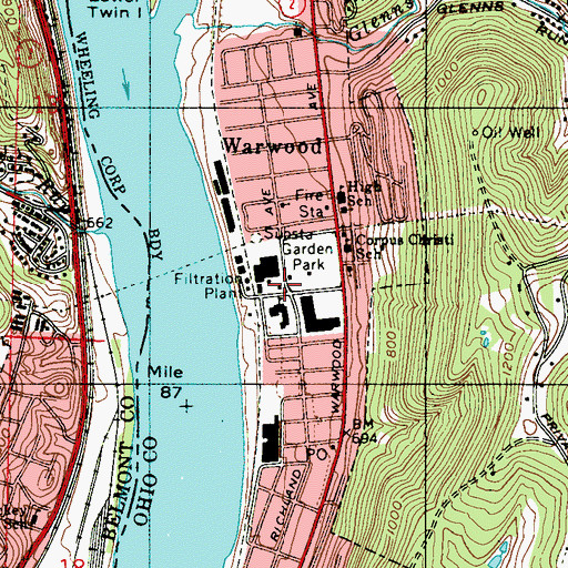 Topographic Map of Wheeling Fire Department Station 9, WV