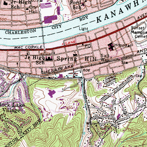 Topographic Map of South Charleston Fire Department Station 2, WV