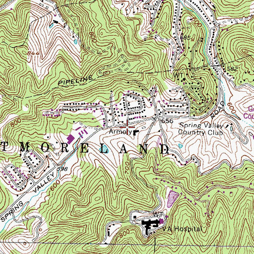 Topographic Map of Ceredo Volunteer Fire Rescue Station 6 - 3 Spring Valley, WV